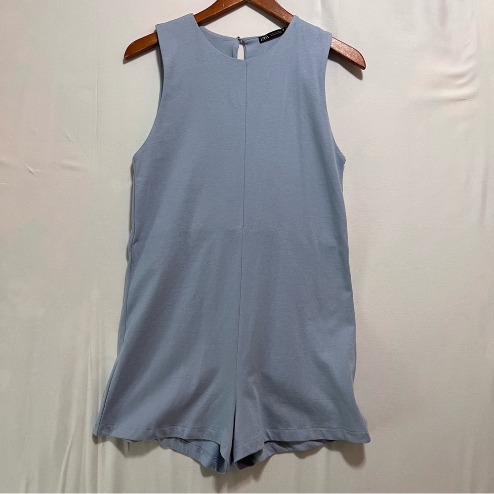 Zara Light Blue Romper L Sleeveless Minimal Chic Flowy Soft Summer - Picture 2 of 12